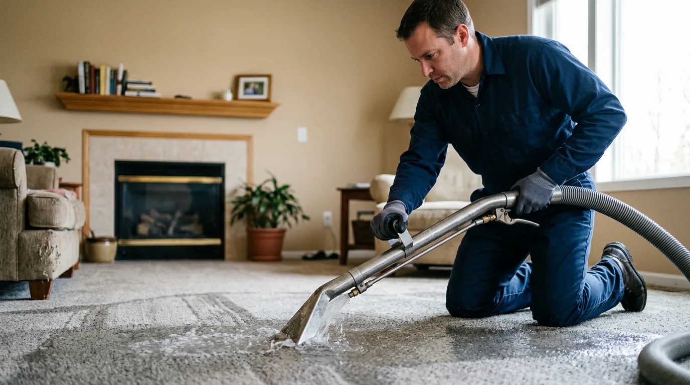 Water damage restoration technician working near Cherry Valley, IL